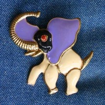 Fabulous Mid Century Modern Enamel Goldtone Elephant Brooch 1950s vintage 2 1/4&quot; - £11.95 GBP