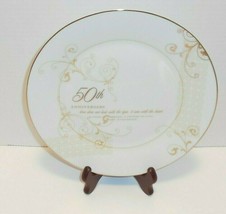 50th Wedding Anniversary Love Sees with the Heart Porcelain Plate &amp; Stand 61209 - £34.82 GBP