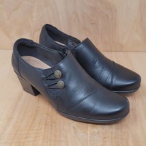 Clarks Womens Clogs Size 7.5 black Leather Side Zip Casual Shoes 22545 - £23.81 GBP