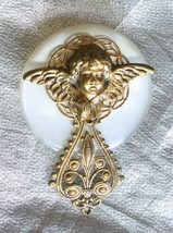 Baroque White Moonstone Lucite Gold-tone Christmas Angel Brooch 1980s 2 1/2&quot; - £9.71 GBP