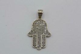 Fine 10k Yellow Gold Clear Stone CZ Accent Hamsa Pendant Charm 1&quot; - 4.1 Grams - - £139.21 GBP