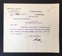 Bradbury &amp; Hirsch Liverpool 1912 Letterhead Business Reply  - £9.42 GBP