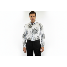 Men Sports Shirt by DE-NIKO Long Sleeves Fashion Print Soft Modal 2007020 White image 2