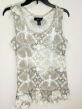 Style &amp; Co Beige Snakeskin Print Sleeveless Blouse Clear Sequins Ruffle ... - £6.27 GBP
