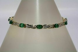 10.03CT Simulated Green Emerald Tennis Bracelet  Gold Plated 925 Silver  - £124.34 GBP