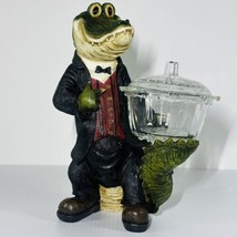 Alligator Butler Statue Figure Holding Candy Dish 11 Inch Tall Louisiana Kitchen - £136.28 GBP