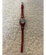 Mudd Analog Wristwatch Metallic Red Buckle Band Round Silver Tone Face - $11.00