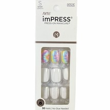 NEW Kiss Nails Impress Press On Manicure Short Gel White Glitter Tie Dye... - $16.88