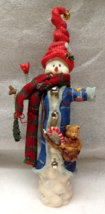 Pencil Snowman Scarecrow Winter 11&quot; Figurine Christmas Decorations 2pds Vintage - £18.68 GBP