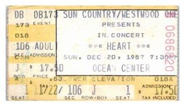 Cœur Concert Ticket Stub Décembre 20 1987 Daytona Plage Florida - £32.65 GBP