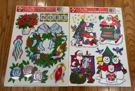 VTG Christmas Santa Snowman Ornaments Wreath Window Color Clings Holographic - £8.39 GBP