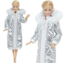 1/6 Doll Outfit Winter Warm Coat Cap Silver Cotton Jacket For Barbie Doll Toys - £12.40 GBP