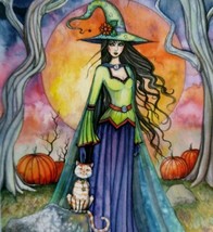 Halloween Postcard Molly Harrison Smug Witch Gothic Fantasy Cat 2008 Ltd. To 33 - £95.66 GBP