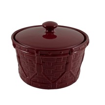 Longaberger Crock Paprika Red Pottery Woven Traditions Basket Pattern Drum w/Lid - $36.04