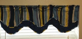 Blue Yellow Green Stripe Valance Scalloped Set of 2 Rod Pocket 60&quot; X 18&quot;... - £15.03 GBP