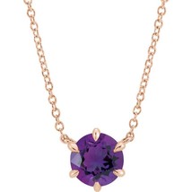14k Rose Gold Amethyst Solitaire 18 Inch Necklace - £329.59 GBP