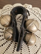Antique Solid Brass Sleigh Bells  Leather Harness Strap - £187.99 GBP