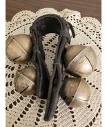 Antique Solid Brass Sleigh Bells  Leather Harness Strap - £182.75 GBP