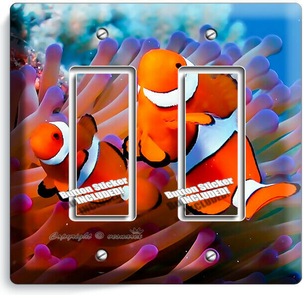 TROPICAL SEA CORAL CLOWN FISH AQUARIUM LIGHT SWITCH 2 GFCI WALL PLATE HOME DECOR