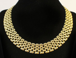 Striking Vintage Costume Gold Link Collar Bib Necklace - £19.45 GBP