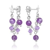 Wish Upon a Star Sterling Silver Chain &amp; Purple Amethyst Front to Back Earrings - £15.80 GBP