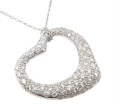 Authentic! Tiffany &amp; Co Elsa Peretti Platinum Diamond Large Open Heart N... - £8,672.58 GBP