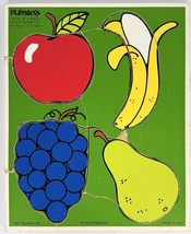 1985 Playskool 180-06 Favorite Fruits 4 Piece Wooden Jigsaw Tray Puzzle - £7.63 GBP