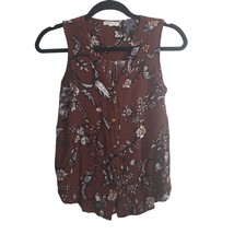 Maurices Button Front Tank Top XS Womens Brown Floral Print Sleeveless V Neck - £10.38 GBP