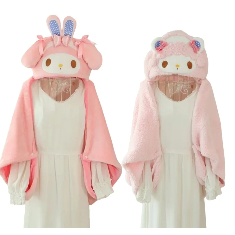 Sanrio Lolita My Melody Plush Blanket Kawaii Japanese Style Hooded Cloak Blanket - £42.79 GBP