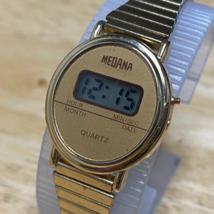 VTG Medana Lady Gold Tone Oval Stretch LCD Digital Quartz Watch~Date~New Battery - £22.77 GBP