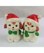 Vintage Cute Christmas Puppies Wearing Santa Hats 3&quot; Salt &amp; Pepper Shakers - €11,56 EUR