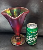 Fenton Art Glass Ruby Amberina Stretch Glass Cloverleaf Vase Ruffle 8 Inch - £53.88 GBP