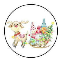30 Christmas Reindeer And Gnomes Envelope Seals Labels Stickers 1.5&quot; Round Tree - £5.93 GBP