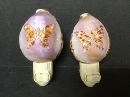 Butterfly Cowrie Sea Shell Night Light Pair 2 Carved Kitchen Bathroom De... - $16.40