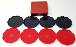 Dragon Coasters 1970s Red Black Plastic Sunburst Patterns with Case Vtg - £14.48 GBP