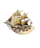 Authenticity Guarantee 
Vintage 1940&#39;s Ruby Sailing Ship Boat Brooch 18K... - £1,271.21 GBP