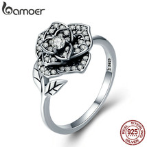 100% 925 Silver Rose Flower Dazzling CZ Tree Leaf Finger Rings for Women Wedding - £19.34 GBP