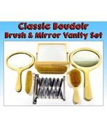 Vintage Boudoir Vanity Set: Celluloid Hand &amp; Accordion Mirrors, Brushes ... - £47.66 GBP
