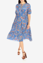 Johnny Was Sz S Jade Wallace 100% Silk Midi Dress Tiered Blue Floral Pri... - $158.39