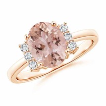 ANGARA Tapered Shank Solitaire Oval Morganite Ring with Diamonds - £896.98 GBP