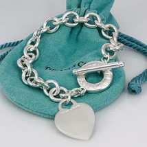 7" Small Tiffany & Co Heart Tag Toggle Blank Charm Bracelet in Sterling Silver - £310.23 GBP