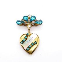 MCM Forget Me Not Love Brooch, Blue Crystals and MOP Dearest on Dangling Gold - £25.52 GBP