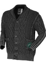 Michigan State Mens S Spartans Unisex Indigo Cable Shawl Cardigan Sweater Bruzer - £28.40 GBP