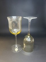 2 Block Crystal AMBER Balloon Wine Goblet Hand Blown Glasses - £30.48 GBP