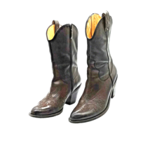 Vintage Women&#39;s Brown Leather Cowboy Boots 7.5 Medium WG Nichole Zipper Sides - £19.30 GBP