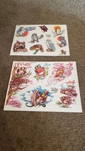 LOT of 2 1991 Official Brand Tattoo Flash Wall Art Sheet Snow Hoot Owl 1... - $47.49