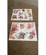 LOT of 2 1991 Official Brand Tattoo Flash Wall Art Sheet Snow Hoot Owl 1... - $47.49