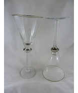Vtg set of 2 silver rimmed disc fluted wine/champagne glasses 9&quot; tall - $23.66 CAD