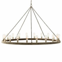 60" Round Ring Candle Chandelier Wood Iron Crystal Gray Rust Geoffrey - £2,202.57 GBP