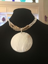 Mother Of Pearl  Circle Shaped  Pendent Necklace On Double Stranded   Seed Bead - £4.69 GBP